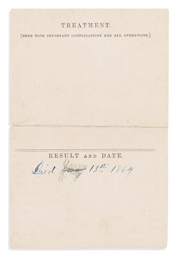 (CIVIL WAR--MASSACHUSETTS.) Military hospital patient card and other papers for Albert Davis of the 1st Massachusetts Heavy Artillery.